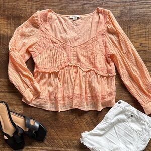American Eagle Outfitters Coral Long Sleeve Blouse
